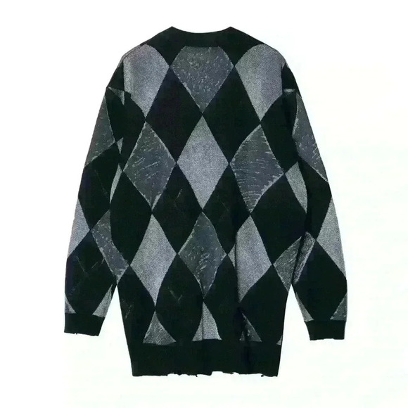 JNBY Diamond Pattern V-Neck Factory Distressed Wool Cardigan Size Medium EUC! - Picture 2 of 16